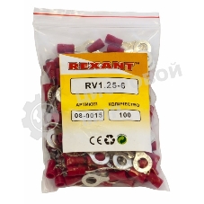 Наконечник кольцевой изолированный Rexant ø 6.5 мм 0.5-1.5 мм² (НКи 1.5-6/НКи 1,25-6) красный