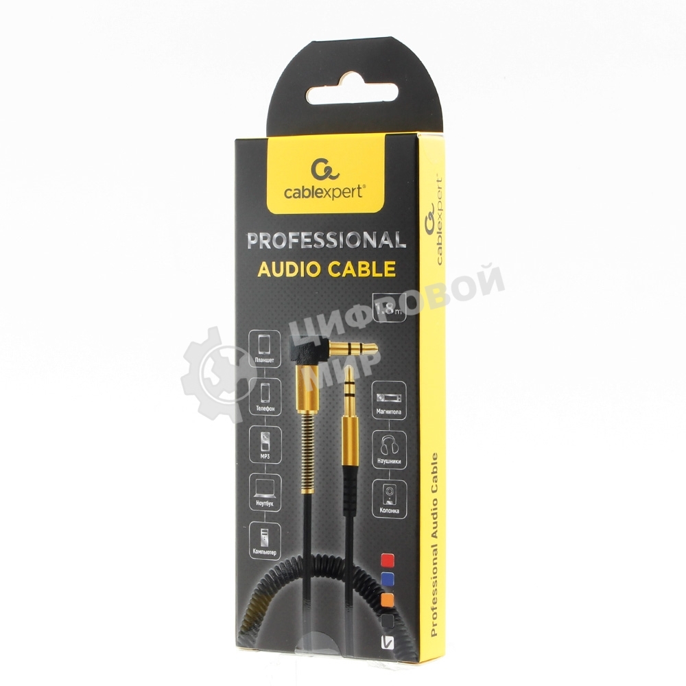 Кабель Cablexpert аудио 90˚ спиральный CCAB-02-35MMLC-1.8MR. 3.5 Jack (M)/3.5 Jack (M), красный, 1.8м, блистер