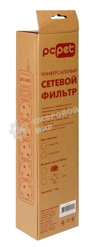 Сетевой фильтр PC Pet AP01006-1.8-BK 1.8 м, 5 розеток, черный