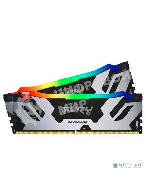 Оперативная память Kingston Fury Renegade, DDR5, 32GB (2x16GB), 6400MHz, CL32, DIMM, с радиатором, RGB, серебристый/черный