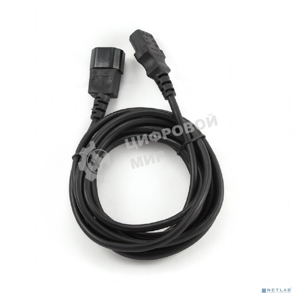 Кабель питания сист.блок-монитор Cablexpert PC-189-VDE-5M, 5м, C13-C14, VDE, 10А, Сечение провода: 0,75 мм2, черный, с заземлением