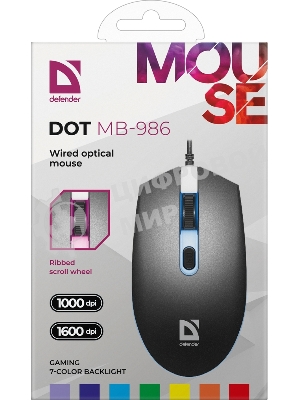 Мышь проводная Defender Dot MB-986 черный, 1600 dpi, USB, кнопки - 4