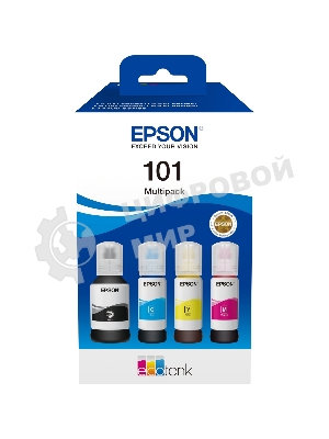 Чернила оригинальные Epson 101 / C13T03V64A мультипак, черный 127 мл., голубой, пурпурный, желтый - 210 мл. для Epson