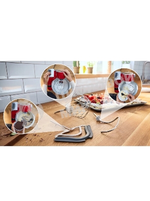 Кухонная машина Bosch MUM5X720 планетар.вращ. 1000Вт красный/серый