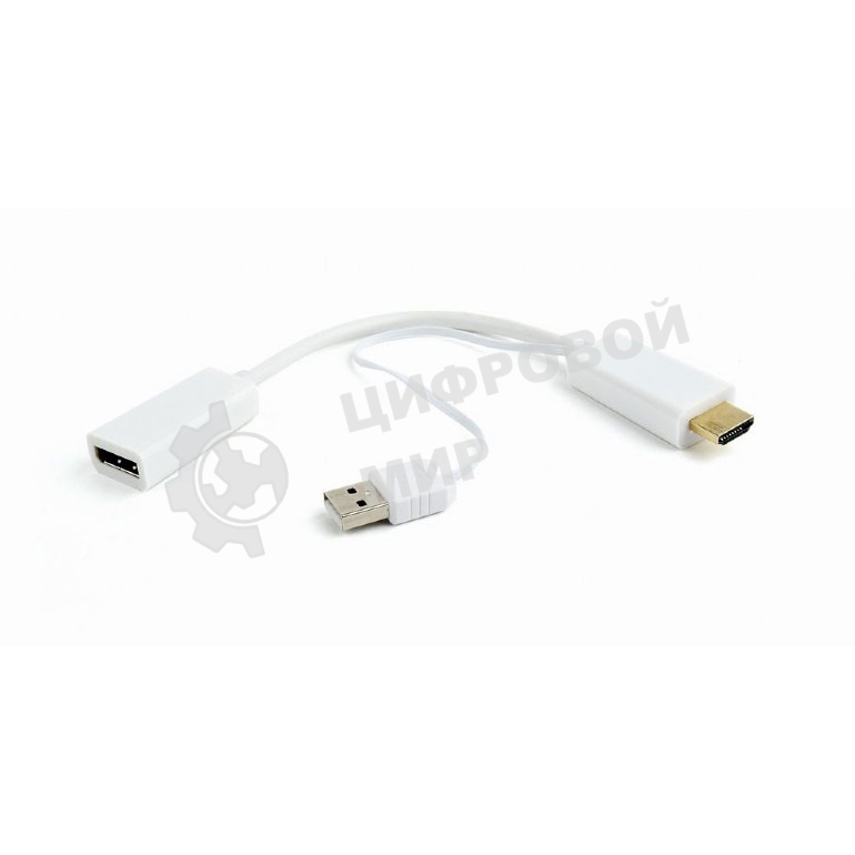 Конвертер HDMI->DisplayPort, Cablexpert DSC-HDMI-DP-W, HD19M+USBxHD20F, белый