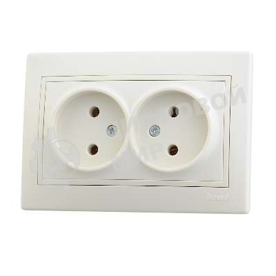 Розетка 2-м СП Мира 16А IP20 без заземл. керам. крем/крем. LEZARD 701-0303-128