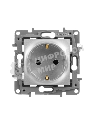 Розетка 672422 Legrand Розетка 2К+З со шторками - немецкий стандарт - винтовые зажимы - 16 А - 250 В - Etika - алюминий