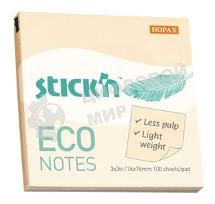 Блок самоклеящийся бумажный Stick`n ECO 21745 76x76 мм, 100 листов, 60 г/м2, пастель, желтый