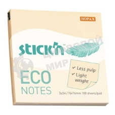 Блок самоклеящийся бумажный Stick`n ECO 21745 76x76 мм, 100 листов, 60 г/м2, пастель, желтый