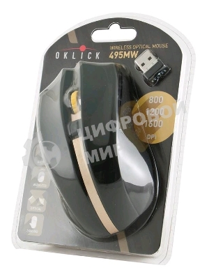 Мышь беспроводная Oklick 495MW черный/золотистый, 1600 dpi, радиоканал, USB, кнопки - 6