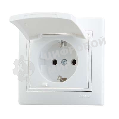 Розетка 1-м СП Мира с защ. крышкой керам. с заземл. белый/белый Lezard 701-0202-123