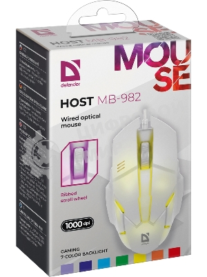 Мышь проводная Defender Host MB-982 белый, 1000 dpi, USB, кнопки - 3