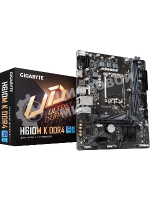 Материнская плата Gigabyte H610M K DDR4 V2.0, LGA 1700, Intel H610, 2xDDR4, 2xSATA, 1xM.2, 1xPCIe 4.0 x16, 1xPCIe x1, 1xHDMI, 1x 1Gb LAN, 2xUSB-A 3.2 Gen 1, 4xUSB-A 2.0, 3x 3.5 мм, 7.1, mATX