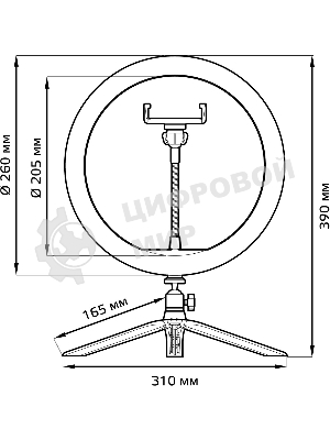 Светильник кольцевой Gauss 14W 700lm 3000-6500K 5V USB IP20 260x23мм черный дим пульт LED