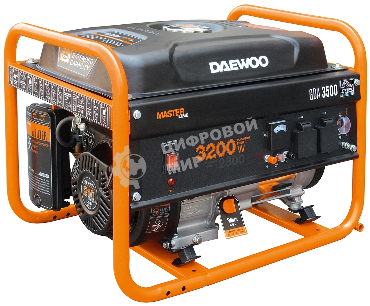 Генератор DAEWOO GDA 3500 2.8/3.2кВт 230В 208см3 7.0лс 15л 2х230В 38кг