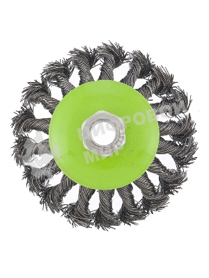 Щетка для УШМ Сибртех 100 мм, М14, Тарелка, крученая проволока 0,5 мм