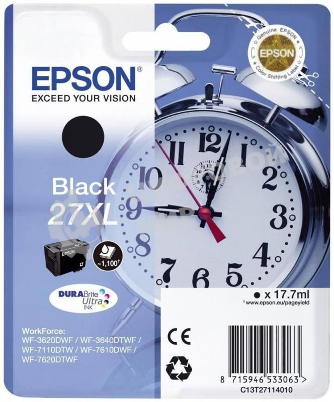 Картридж струйный Epson 27XL T2711 (C13T27114022/C13T27114020) черный, 17.7мл (1100 стр.), для WF7110/7610/7620