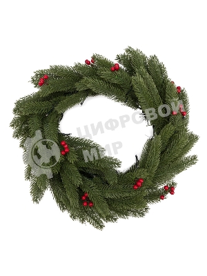 Еловый венок с ягодами и гирляндой Neon-night Ø 45 см, 20 LED, 2 х АА, литой, теплое белое свечение