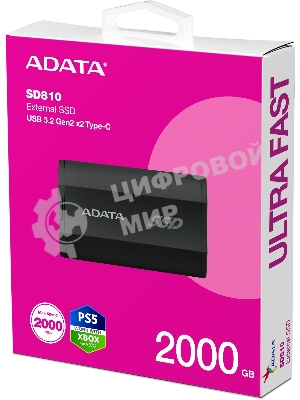 Внешний SSD ADATA SD810, 2TB, USB 3.2 Gen 2x2 Type-C, R/W 2000/2000, черный