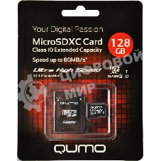Флеш карта Micro SecureDigital 128Gb QUMO QM128GMICSDXC10U1 MicroSDXC Class 10 UHS-I, SD adapter