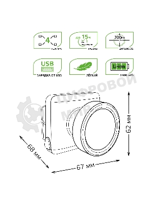 Фонарь налобный Gauss GFL401 5W 100lm диммируемый Li-ion 3000mА·ч LED