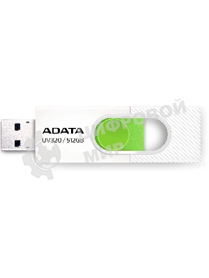 Флешка USB ADATA UV320 (AUV320-512G-RWHGN), 512Gb, USB 3.2 Gen1, R/W 100/30, белый/зеленый