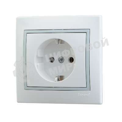 Розетка 1-м СП Мира керам. с заземл. белый/сер. Lezard 701-0215-122