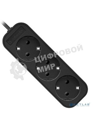 Удлинитель сетевой Defender M350 черный, 5 м, EURO, 3 розетки, 2200 Вт