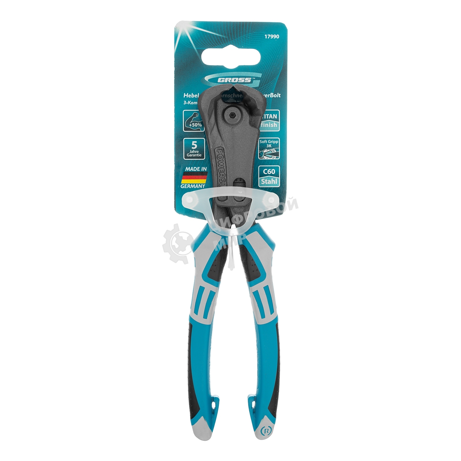 Клещи торцевые Gross усиленные с рычажным механизмом, трехкомпонентные рукоятки, 200 мм