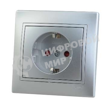 Розетка 1-м СП Мира защ. шторки с заземл. метал. сер. Lezard 701-1010-124