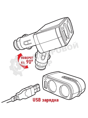 Разветвитель автоприкуривателя Rexant 2 гнезда 1хUSB (5 V 1000 mA)