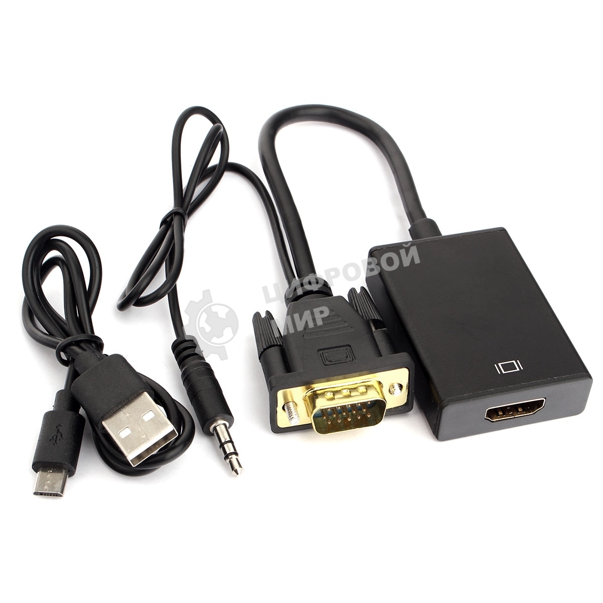 Переходник VGA (M)-HDMI (F) Cablexpert A-VGA-HDMI-01, 19M/15F, 15 см, аудиовыход Jack 3,5 (M), питание от USB