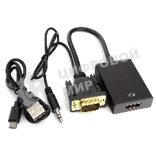 Переходник VGA (M)-HDMI (F) Cablexpert A-VGA-HDMI-01, 19M/15F, 15 см, аудиовыход Jack 3,5 (M), питание от USB