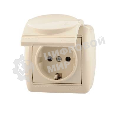Розетка 1-м ОП Ната с защ. крышкой керам. с заземл. крем. Lezard 710-0300-123