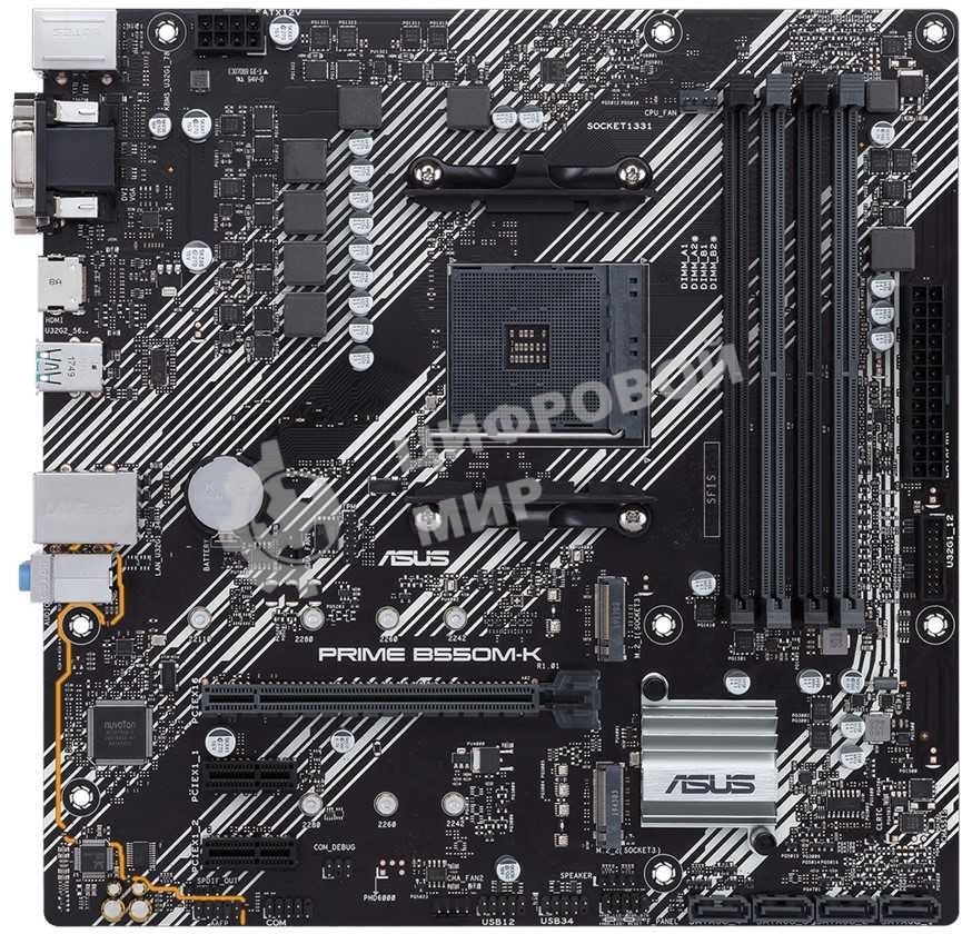 Материнская плата ASUS PRIME B550M-K, AM4, AMD B550, 4xDDR4, 4xSATA, 2xM.2, 1xPCIe 4.0 x16, 2xPCIe x1, 1xDVI-D, 1xHDMI, 1xVGA, 1x 1Gb LAN, 4xUSB 3.2 Gen 1, 2xUSB 3.2 Gen 2, 3x3.5 мм, 7.1, mATX