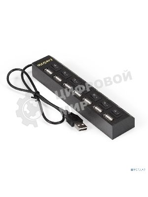 USB-концентратор ExeGate EX293978RUS DUB-72SW (кабель-адаптер USB2.0 --> 7xUSB2.0, кнопки включения/отключения для каждого порта, Plug&Play, черный)