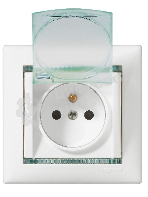 Розетка Legrand Valena 774220 влагозащищенная IP44 с заземлением с крышкой и защитными шторками (белая)