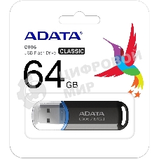 Флешка USB ADATA Classic C906 (AC906-64G-RBK), 64Gb, USB 2.0, R/W 15/5, черный/синий
