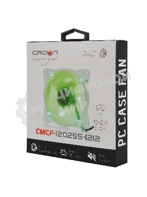 Вентилятор для корпуса Crown CMCF-12025S-1212 прозрачный/зеленый, 120 мм, 1650 об/мин, 28 дБ, 3 pin
