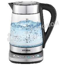 Чайник электрический Hyundai HYK-G3026 1.7л. 2200Вт серебристый/черный (корпус: стекло)