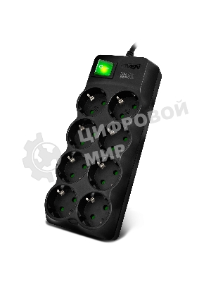 Сетевой фильтр SVEN SF-08E-16 (3 м 8 розеток с защитными шторками,16А) черный, цветная коробка