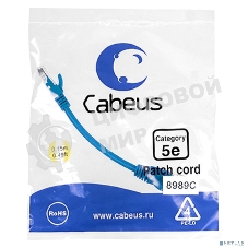Шнур комм. Cabeus, кат. 5е, неэкр., U/UTP, RJ45/RJ45, LSZH, AWG24, 0.15м, синий