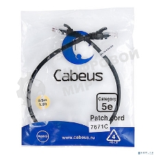 Патч-корд Cabeus, Cat.5e, неэкр., U/UTP, RJ45/RJ45, PVC, AWG24, 0.5м, черный