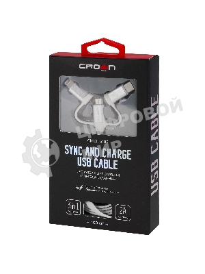 Кабель Crown USB - microUSB/USB Type-C/Lightning CMCU-3182 белый