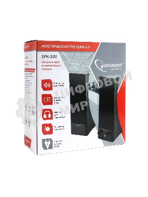 Акустическая система 2.0 Gembird SPK-500, черный, 6 Вт, рег. громкости, разъем для наушников, питание от сети