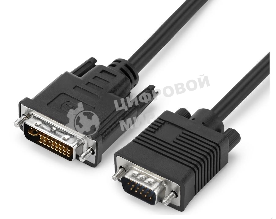 Переходник GoPower DVI-I (m)-VGA (m) 1м черный Premium Zip-Lock c подвесом (1/200)