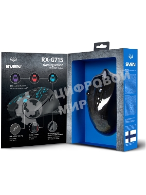 Мышь проводная SVEN RX-G715 черный, 3200 dpi, USB, кнопки - 8