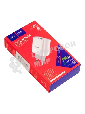 Сетевое зарядное устройство HOCO C80A Rapido 1xUSB + 1xUSB-C, 3.1A, 20W, белый