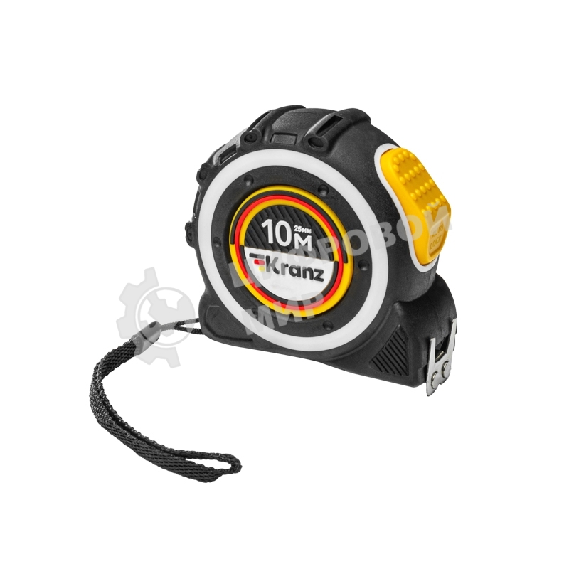 Рулетка Kranz Selbstfixierung, 10м x 25мм, магнитный двухсторонний зацеп, нейлон, двухсторонняя шкала, автоматическая фиксация