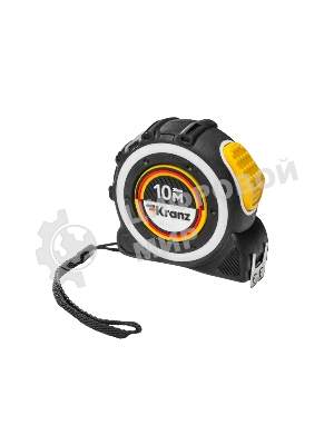Рулетка Kranz Selbstfixierung, 10м x 25мм, магнитный двухсторонний зацеп, нейлон, двухсторонняя шкала, автоматическая фиксация
